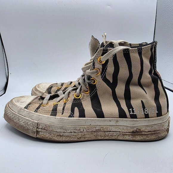 Converse All Star Zebra Stripe Womens Size 8.5 High Top Sneakers Gold Eyelets - Picture 13 of 13